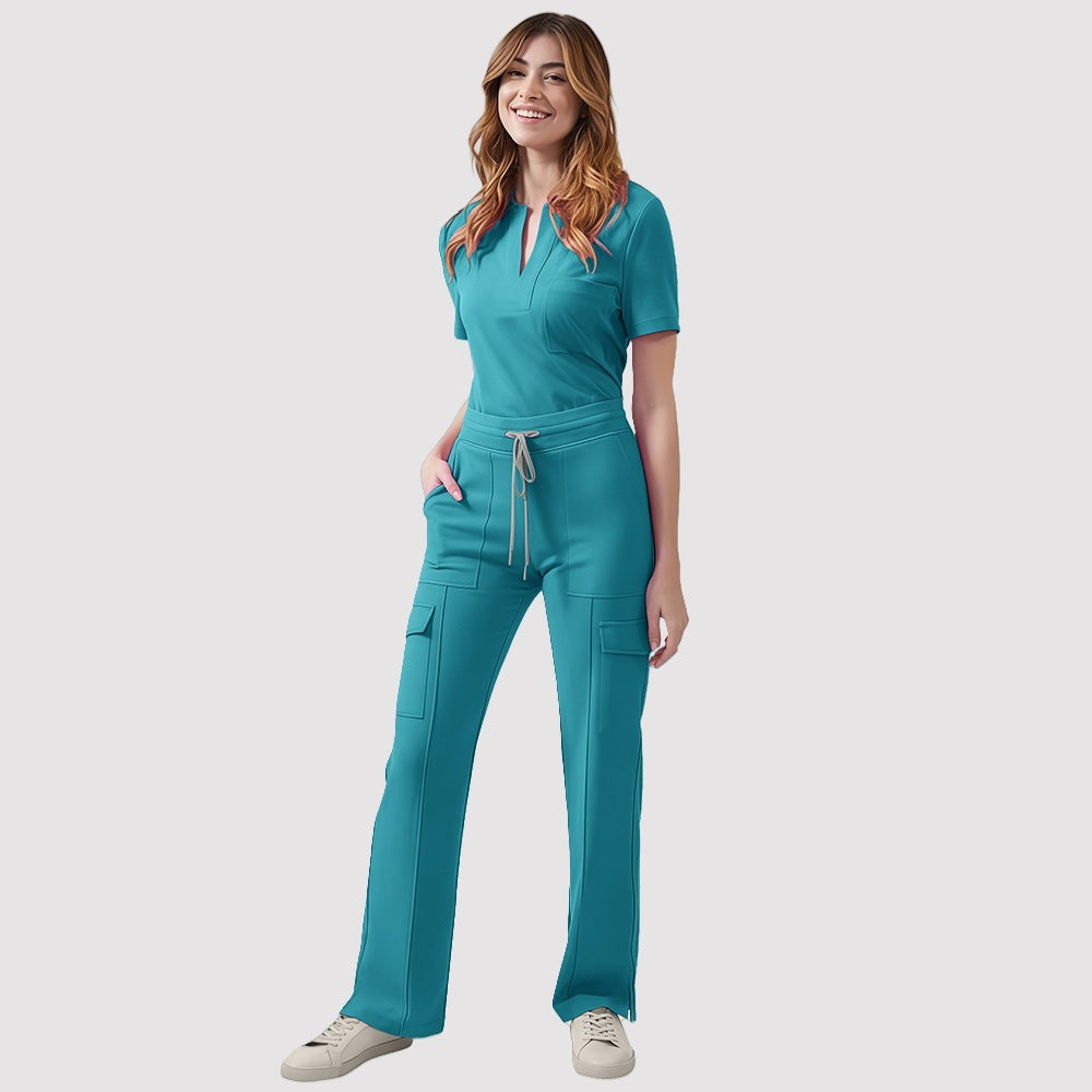 Women's V-Neck Scrub Top and Pants Set
