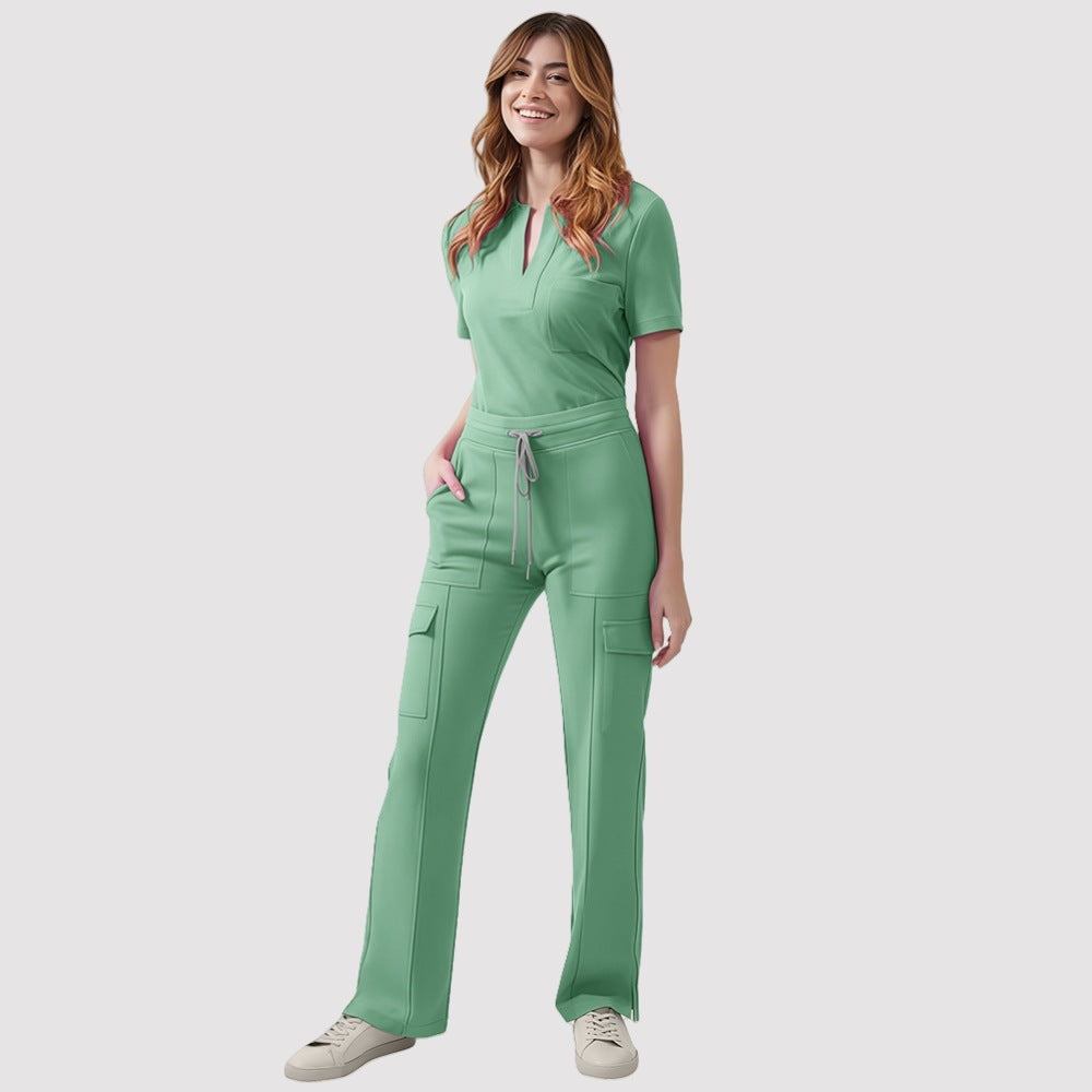 Women's V-Neck Scrub Top and Pants Set
