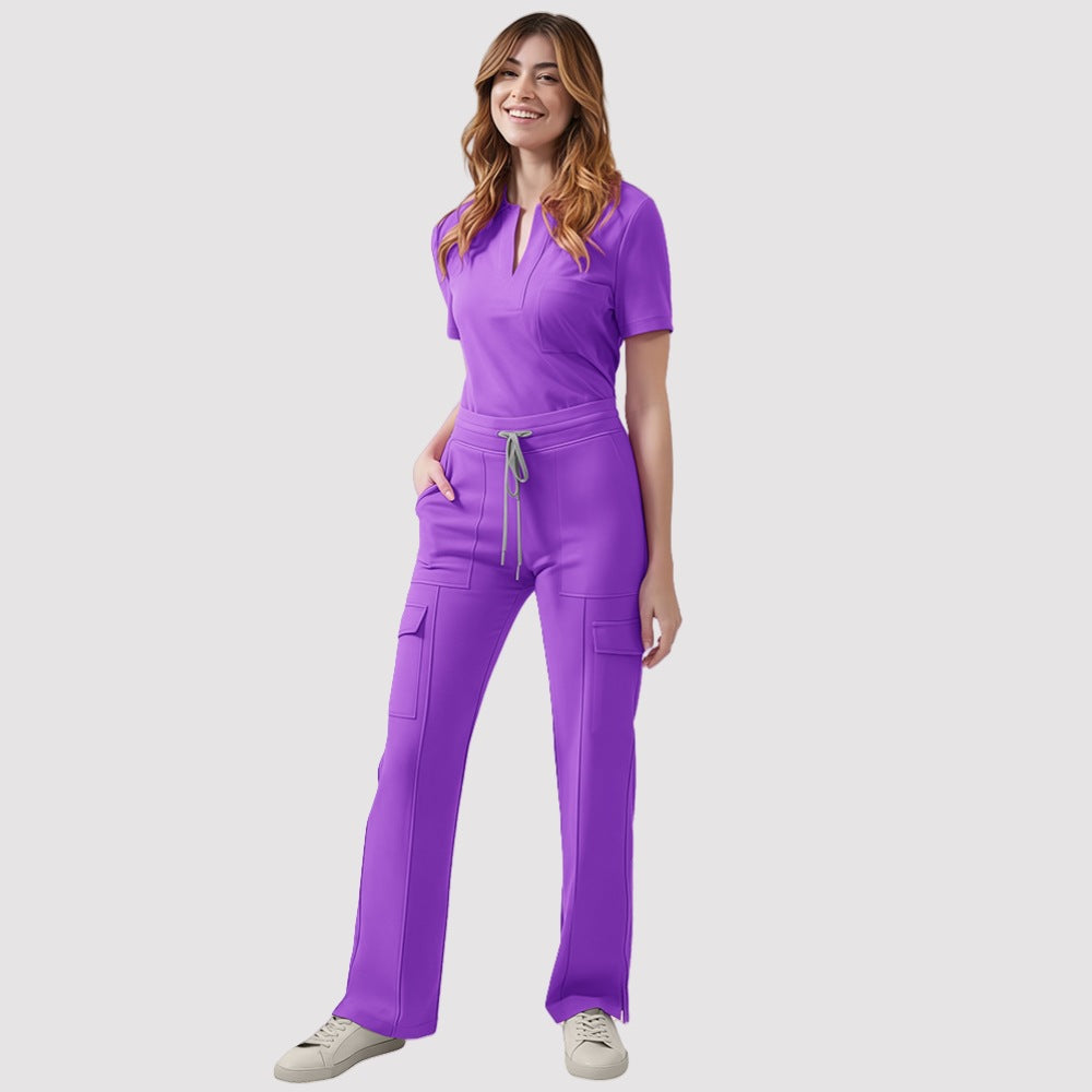 Women's V-Neck Scrub Top and Pants Set