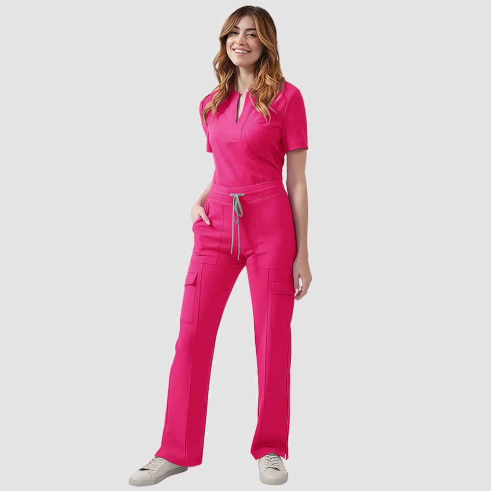 Women's V-Neck Scrub Top and Pants Set