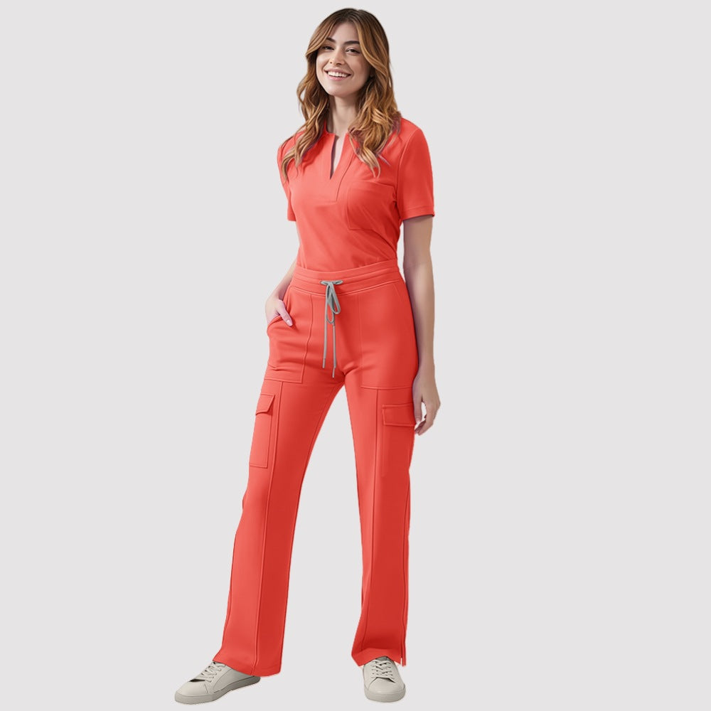 Women's V-Neck Scrub Top and Pants Set