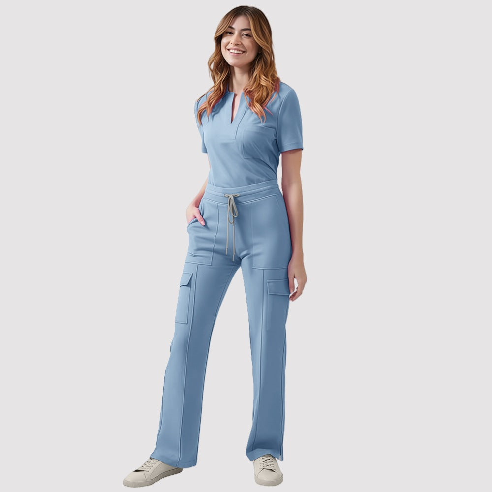 Women's V-Neck Scrub Top and Pants Set