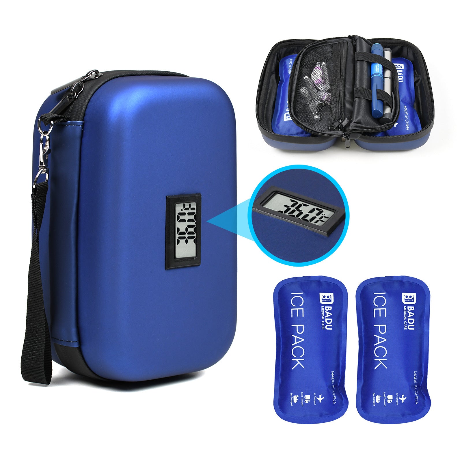 Reusable Ice Packs with Temperature Monitor Case