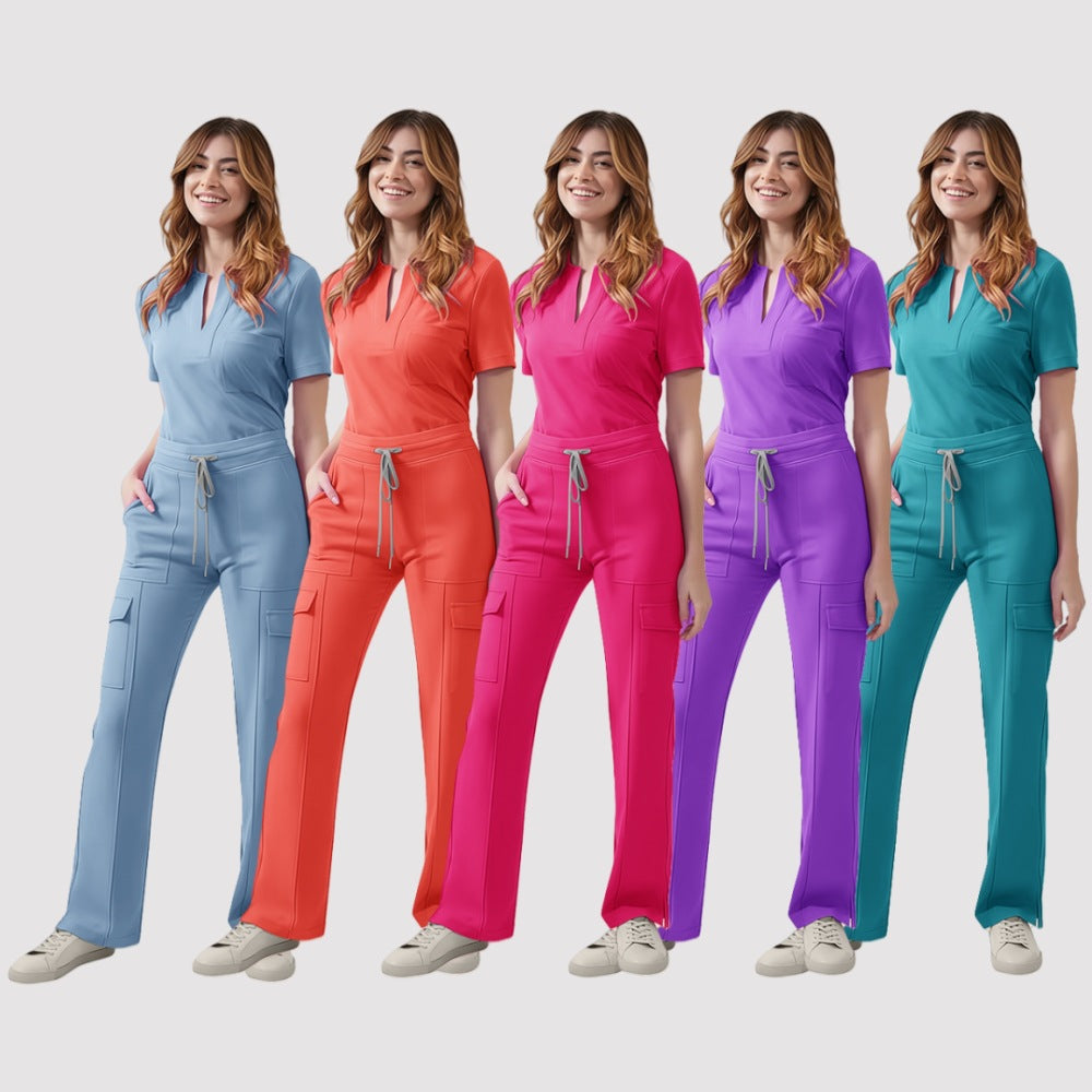 Women's V-Neck Scrub Top and Pants Set